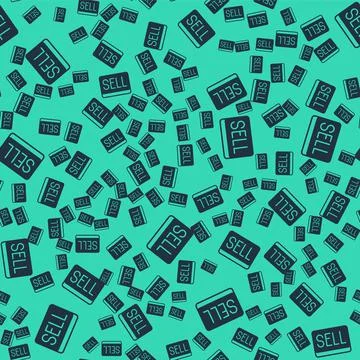 Black Sell button icon isolated seamless pattern on green background. Financial 스톡 일러스트