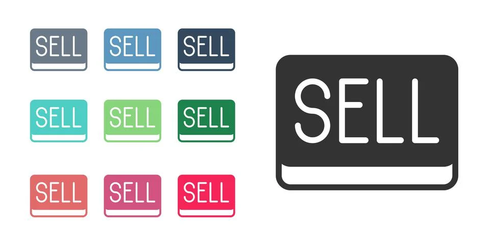 Black Sell button icon isolated on white background. Financial and stock Stock Illustration