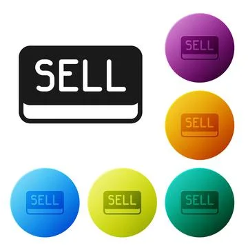Black Sell button icon isolated on white background. Financial and stock inve Stock Illustration