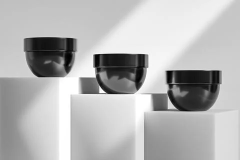 Black semi-circular cream jar mockup, luxury acrylic cosmetic jar packaging.. Stock Illustration