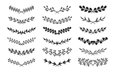Black semicircular tree branch border set vector Stock Illustration