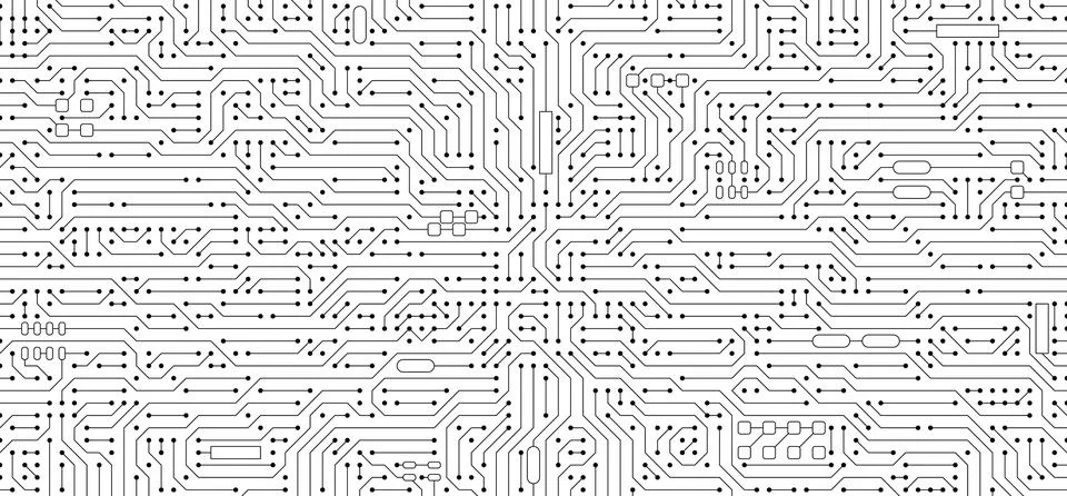 Black semiconductor circuit lines microchip network abstract overlay isolated. Stock Illustration