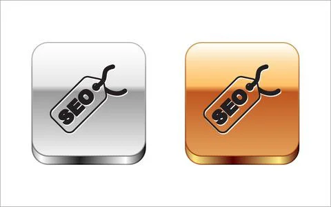 Black SEO optimization icon isolated on white background. Silver and gold square 스톡 일러스트