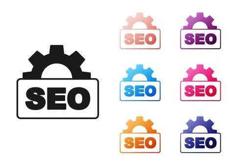 Black SEO optimization icon isolated on white background. Set icons colorful. Stock Illustration