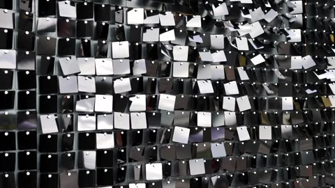 Black sequin wall background with reflective glossy Stock Footage 342336376