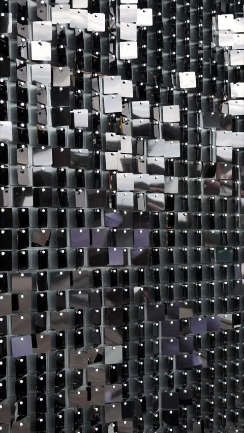 Black sequin wall background with reflective glossy Stock Footage 342344475