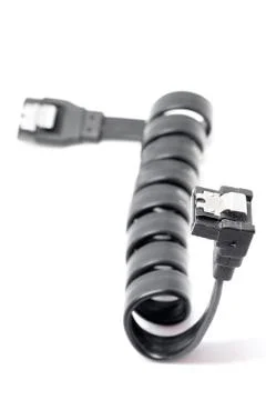 Black Serial-ATA cable on white. Foto stock