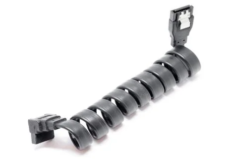Black Serial-ATA cable on white. Foto stock