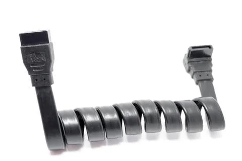 Black Serial-ATA cable on white. Foto stock