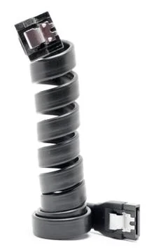 Black Serial-ATA cable on white. Stock Photos