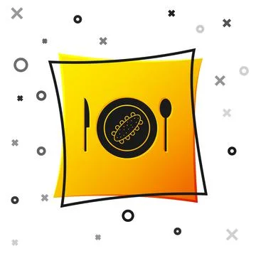 Black Served cucumber on a plate icon isolated on white background. Marine food Illustrazione stock