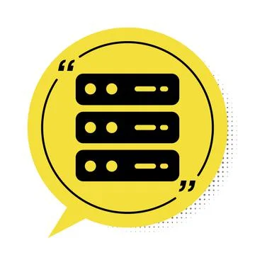 Black Server, Data, Web Hosting icon isolated on white background. Yellow speech 스톡 일러스트