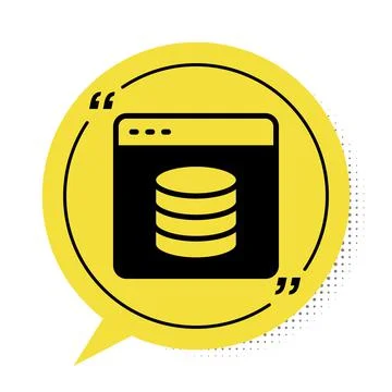Black Server, Data, Web Hosting icon isolated on white background. Yellow speech Stock Illustration