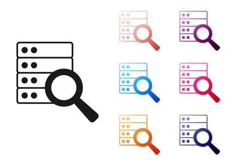Black Server, Data, Web Hosting icon isolated on white background. Set icons Illustrazione stock