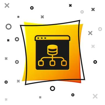 Black Server, Data, Web Hosting icon isolated on white background. Yellow square Stock Illustration