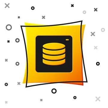 Black Server, Data, Web Hosting icon isolated on white background. Yellow square Illustrazione stock