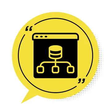Black Server, Data, Web Hosting icon isolated on white background. Yellow speech Stock Illustration