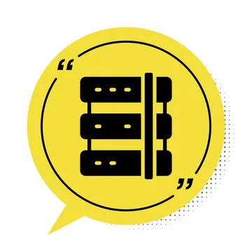 Black Server, Data, Web Hosting icon isolated on white background. Yellow speech 스톡 일러스트