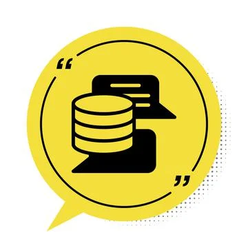 Black Server, Data, Web Hosting icon isolated on white background. Yellow speech Illustrazione stock
