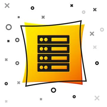 Black Server, Data, Web Hosting icon isolated on white background. Yellow square Illustrazione stock