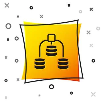 Black Server, Data, Web Hosting icon isolated on white background. Yellow square Stock Illustration