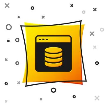 Black Server, Data, Web Hosting icon isolated on white background. Yellow square 스톡 일러스트