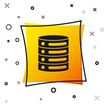 Black Server, Data, Web Hosting icon isolated on white background. Yellow square Illustrazione stock