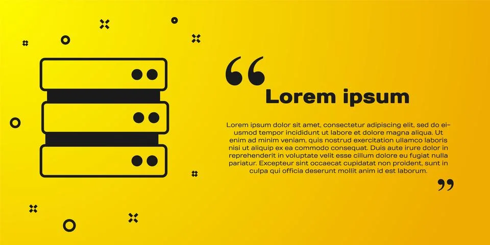 Black Server, Data, Web Hosting icon isolated on yellow background. Vector Illustrazione stock