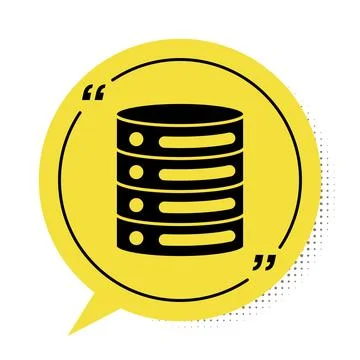 Black Server, Data, Web Hosting icon isolated on white background. Yellow speech 스톡 일러스트