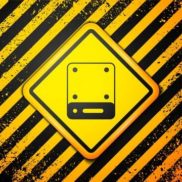 Black Server, Data, Web Hosting icon isolated on yellow background. Warning.. Illustrazione stock