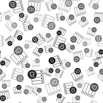 Black Server security with closed padlock icon isolated seamless pattern on Stock Illustration