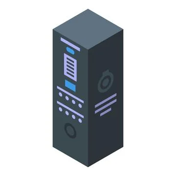 Black server tower operating with data isometric view Illustrazione stock