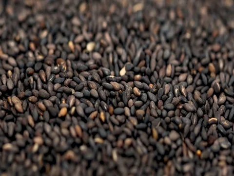 Black Sesame Seeds, Rotating Macro Shot Stock Footage 74949277