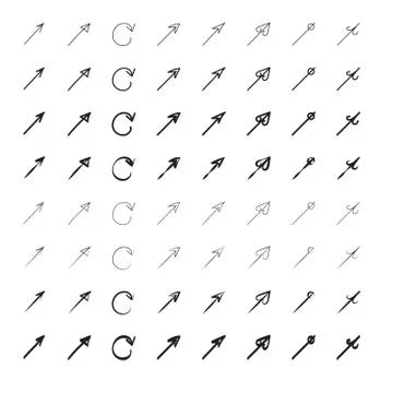 Black set of 64 hand drawn arrows Stock Illustration