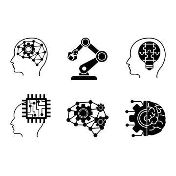 Black Set of Artificial Intelligence Icons. Vector Icons Artificial Intelli.. 库存插图