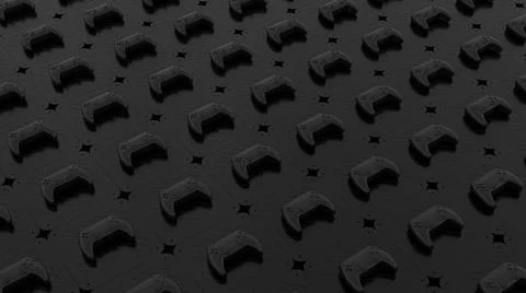 Black set gamepads pattern on a black background with pattern dots and holes. Stock Illustration