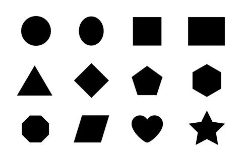Black set of geometric shapes with circle, square, triangle, hexagon, star 库存插图
