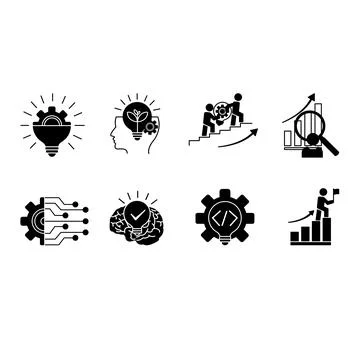 Black Set of Innovation Icons. Vector Icons of Success, Teamwork, Developme.. Stock Illustration