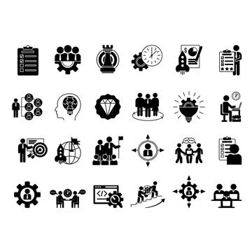 Black Set of Management Icons. Vector Icons of Planning, Training, Developm.. Stock Illustration