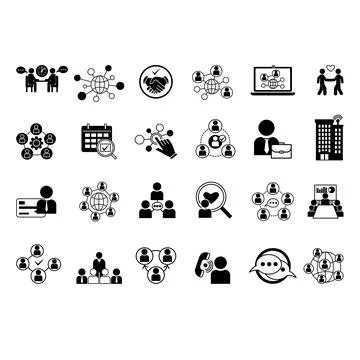 Black Set of Networking Icons. Vector Icons of Social Networks, Collaborati.. Stock Illustration