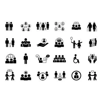 Black Set of People Icons. Vector Icons of Population, Teams, Family, Child.. Stock Illustration