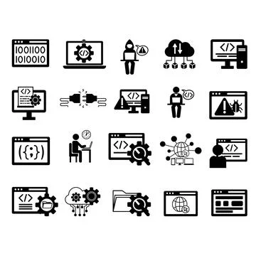 Black Set of Programming and Coding Icons. Vector Icons of Testing, Program.. Stock-Illustration