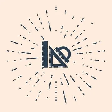 Black Set ruler, triangular ruler and protractor icon isolated on beige Illustrazione stock