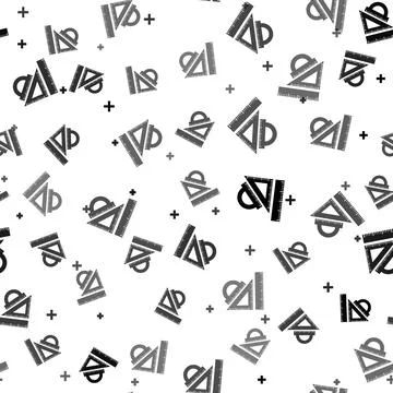 Black Set ruler, triangular ruler and protractor icon isolated seamless pattern Stock Illustration