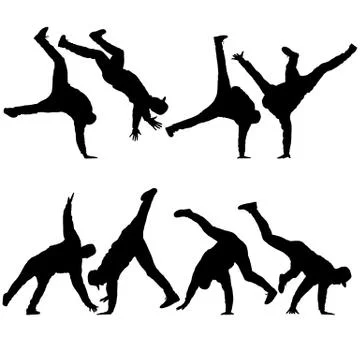 Black set Silhouettes breakdancer on a white background Stock Illustration