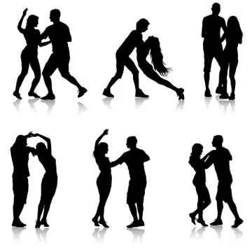 Black set silhouettes Dancing on white background. Vector illustration Illustrazione stock