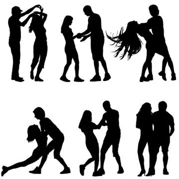 Black set silhouettes Dancing on white background. Vector illustration Stock Illustration