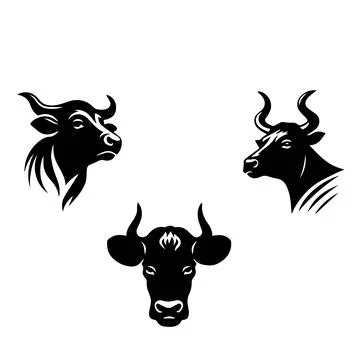 Black Set of vector black silhouettes of bull icon Stock Illustration