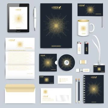 Black set of vector corporate identity template. Modern business stationery mock Stock Illustration
