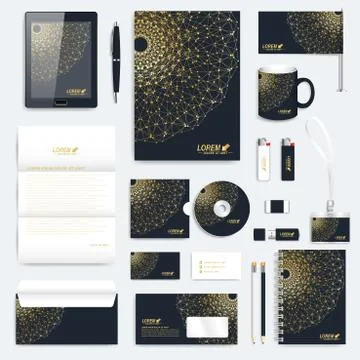 Black set of vector corporate identity template. Modern business stationery mock Stock Illustration